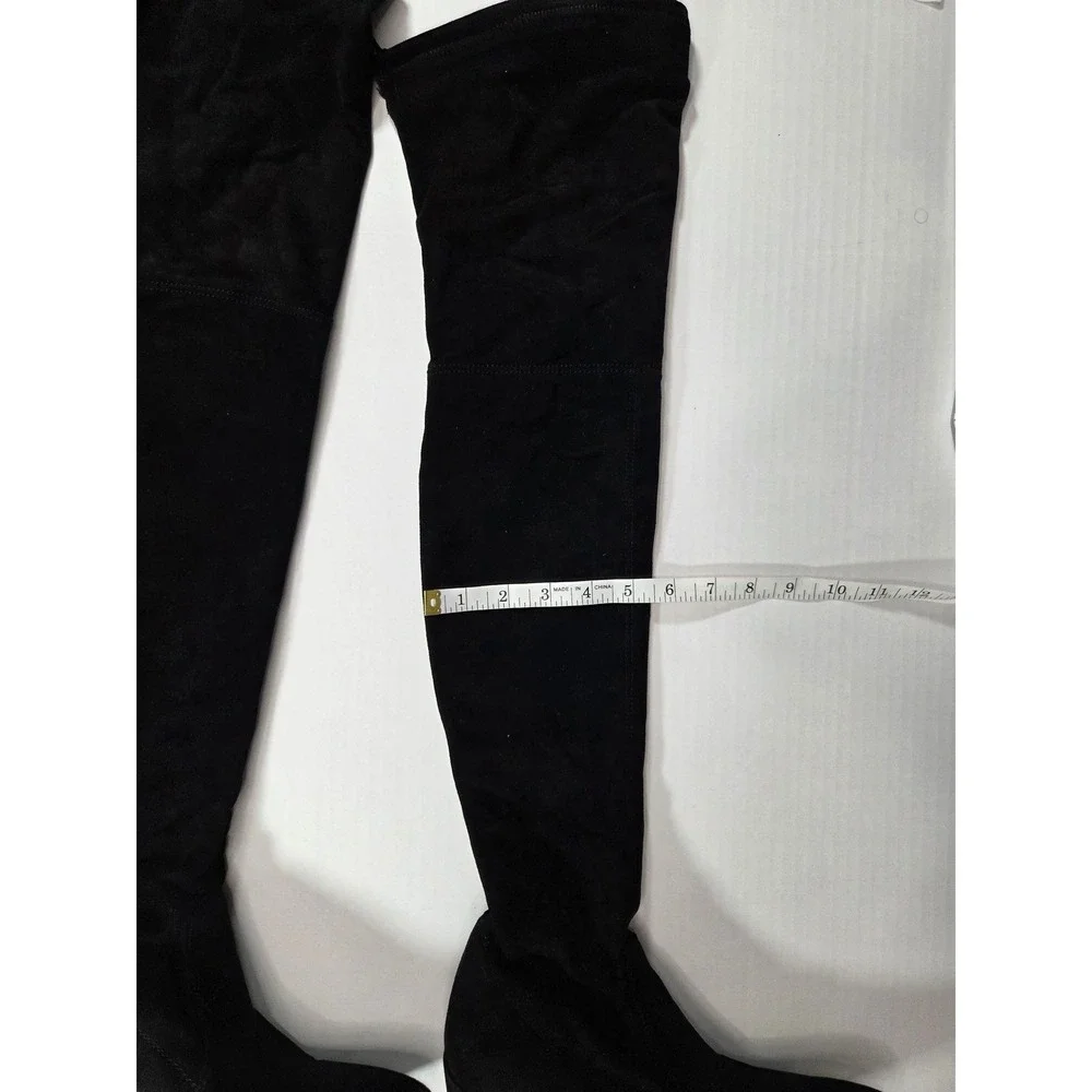 Kaitlyn Pan Women Black Faux Suede Over The Knee Thigh High Block Heel Boots 9